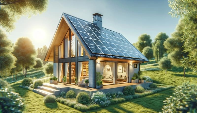 maison avec capteurs solaires